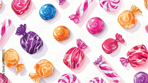 Colorful chewing candies on clean white background - Vector illustration