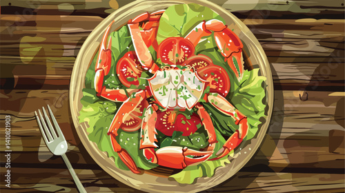 Professional Image of Colorful Salad with Crab Stick on Wooden Table