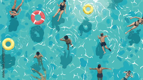 Top View People Swimming Vector Illustration for Flat Vector Design