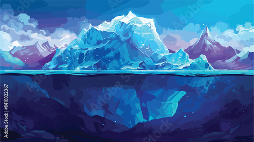 Professional Vector Illustration of Underwater Arctic Iceberg View