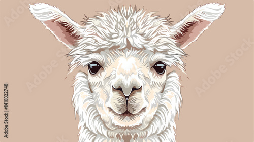 White Alpaca Portrait Vector Illustration in Modern Design Style