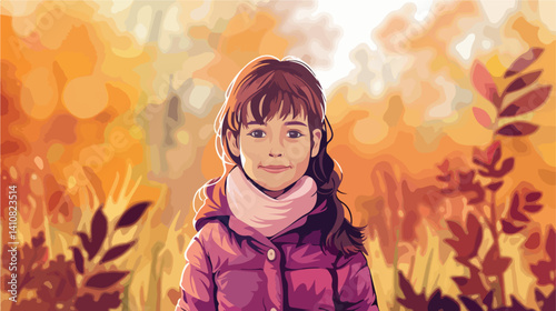 Professional outdoor portrait vector illustration of a young girl