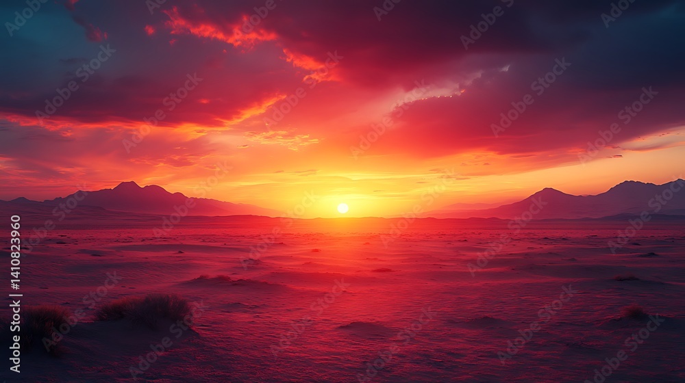 Fiery Sunset Over Vast Landscape A Stunning And Colorful Nature Photo Fiery Sunset Over Vast Landscape A Stunning And Colorful Nature Photo