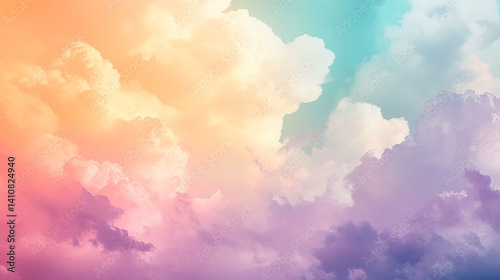Fototapeta premium Pastel cloudscape dreamy sky soft colorful background art airy calm pink blue light white image