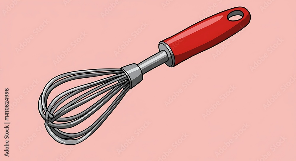 Obraz premium Whisk with Red Handle for Cooking and Baking Preparation