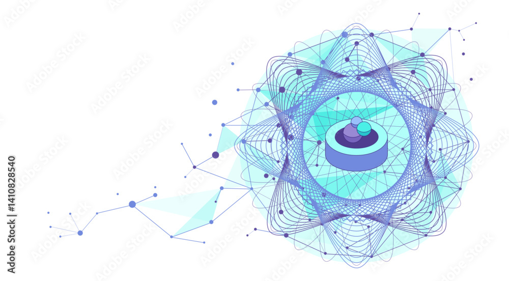 Obraz premium Abstract quantum global data network background, wireframe connected dots and fractals for worldwide business and internet technology vector illustration concept, internet of things