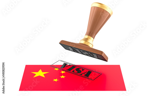 Obraz na płótnie Chinese Visa Approved with Rubber Stamp and Chinese flag, 3D rendering isolated on transparent background w salonie