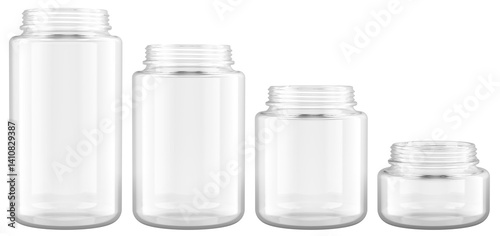 Obraz na płótnie Empty Glass Jars, different size. 3D rendering isolated on transparent background w salonie