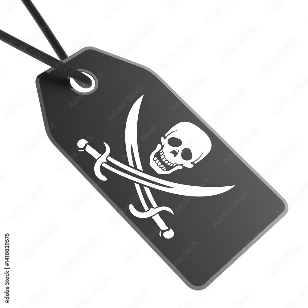 Sale Tag with piracy flag, 3D rendering isolated on transparent background