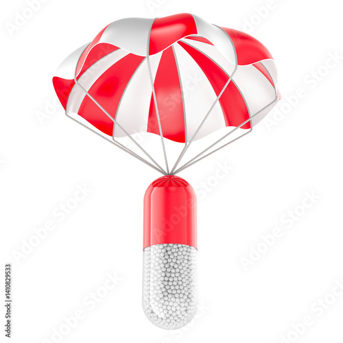 Obraz na płótnie Parachute with medicament capsule. 3D rendering isolated on transparent background w salonie