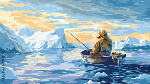 Professional Eskimo Fishing in the North Vector Illustration for Graphics Projects