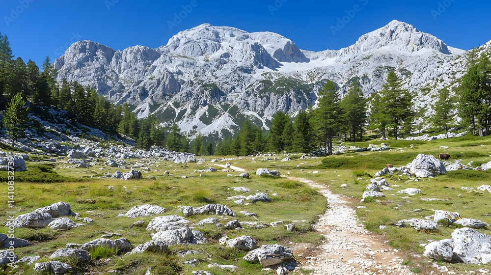 Obraz premium Scenic Mountain Path Through Meadow