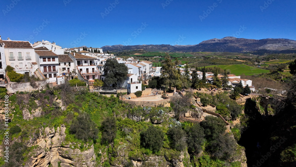 Fototapeta premium Ronda, Spain, panoramic view of the city with mountains in the background