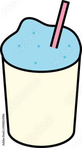 Colorful Slush Drink Icon with Blue Ice and Straw in Cup