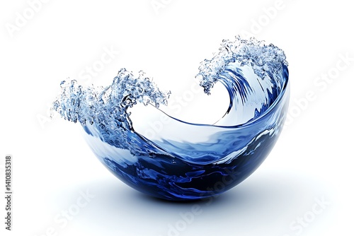 Obraz na płótnie A blue-and-white glass bowl with a wave design, isolated on a white background for a modern home decor piece. w salonie