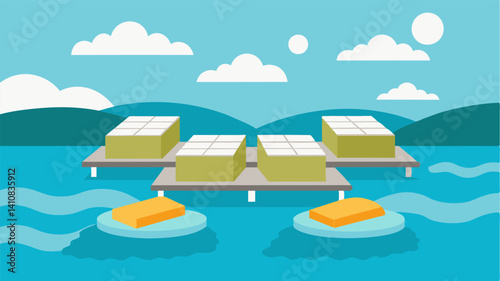 The pads are strategically located near bodies of water not only for easy water transport but also to serve as a natural cooling system for the vertical structures.. Vector illustration