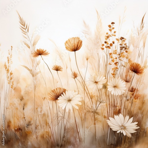 Elegant wildflower meadow in soft earth tones