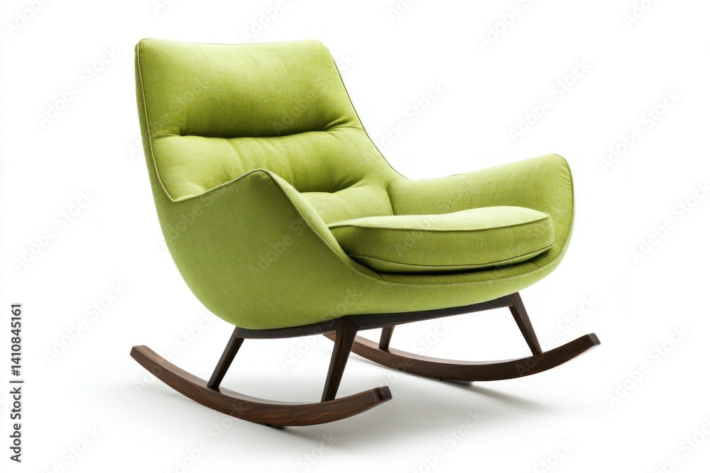 A contemporary green rocking armchair, isolated on a white background, perfect for modern living spaces.