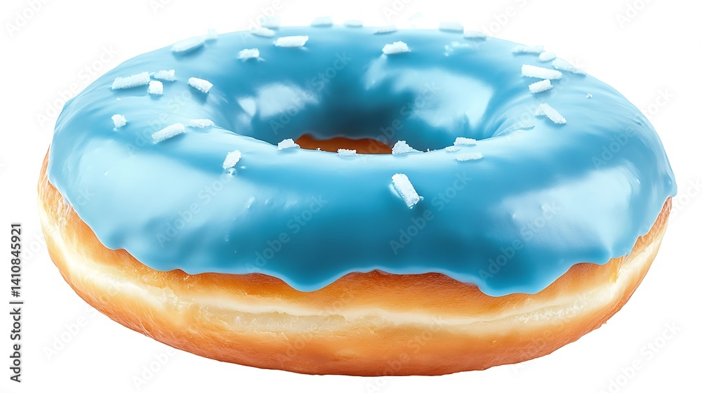 A delicious blue-glazed donut, isolated on a white background, capturing its sweet, glossy finish