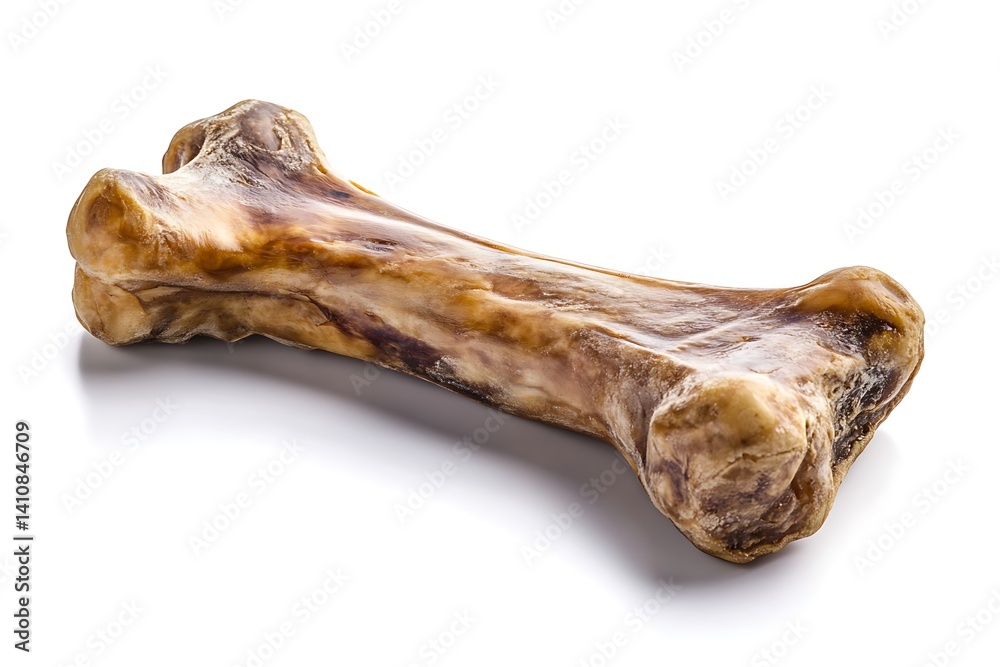 A dog bone treat, isolated on a white background, perfect for pet product photography