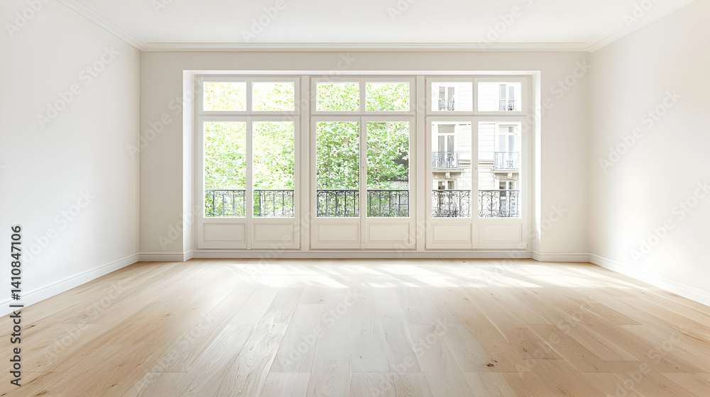 Fototapeta premium Empty Modern Living Room With Large Windows