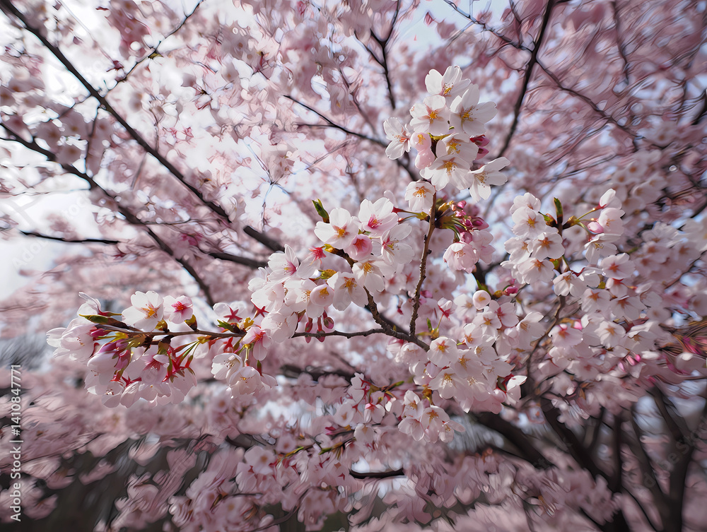 Fototapeta premium Pink Cherry Blossoms Branch Sunlight