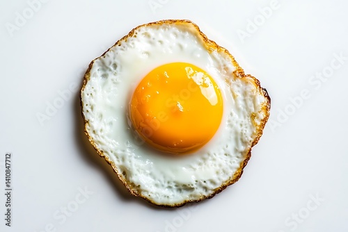 Obraz na płótnie A fried egg viewed from above, isolated on a white background for a clean, culinary-focused shot w salonie