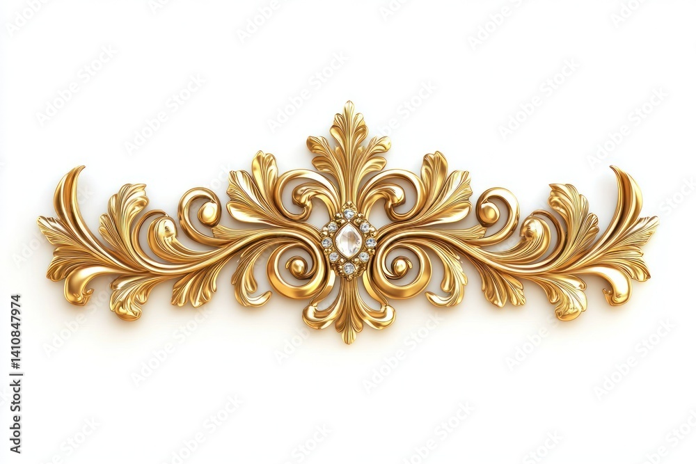 A golden decorative element, isolated on a white background, shining brightly for a festive and luxurious visual effect.