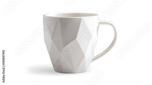 Obraz na płótnie A glossy white coffee mug with a geometric design, isolated on a white background, for a high-quality product photography shot. w salonie