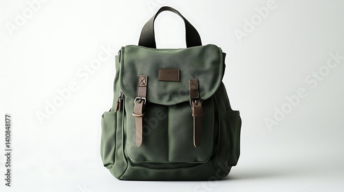 Obraz na płótnie A green backpack, open and isolated on a white background, ideal for showcasing a casual product design. w salonie