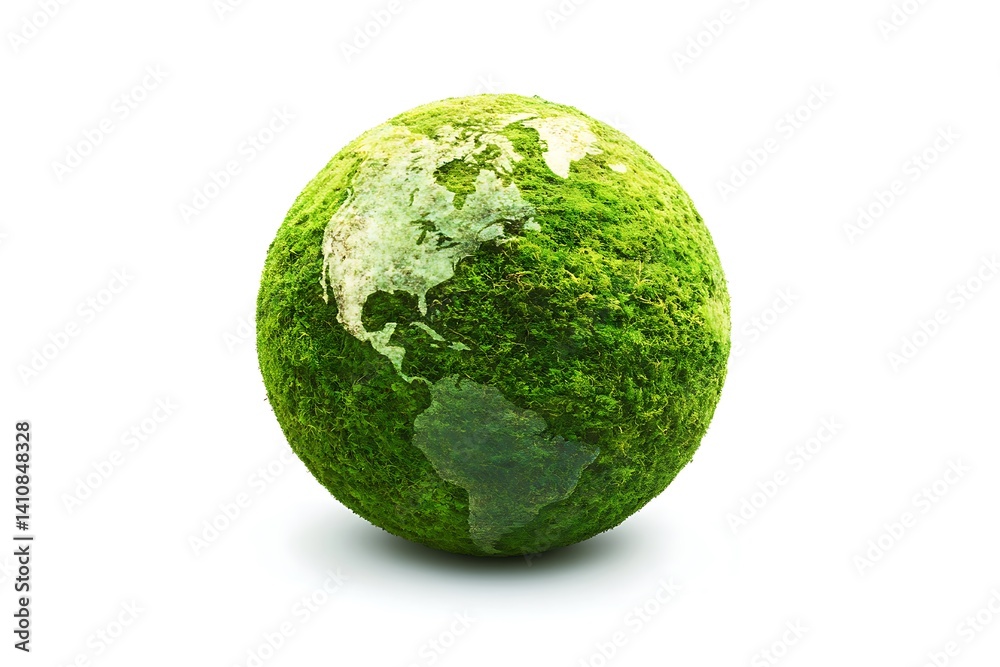 A green planet, isolated on a white background, evoking a sense of environmental care and nature