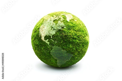 Obraz na płótnie A green planet, isolated on a white background, evoking a sense of environmental care and nature w salonie