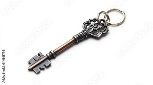 Obraz na płótnie A keychain featuring a key and a house charm, isolated on a white background, symbolizing homeownership and security w salonie