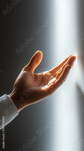 An open hand reaching towards a bright light representing hope or guidance