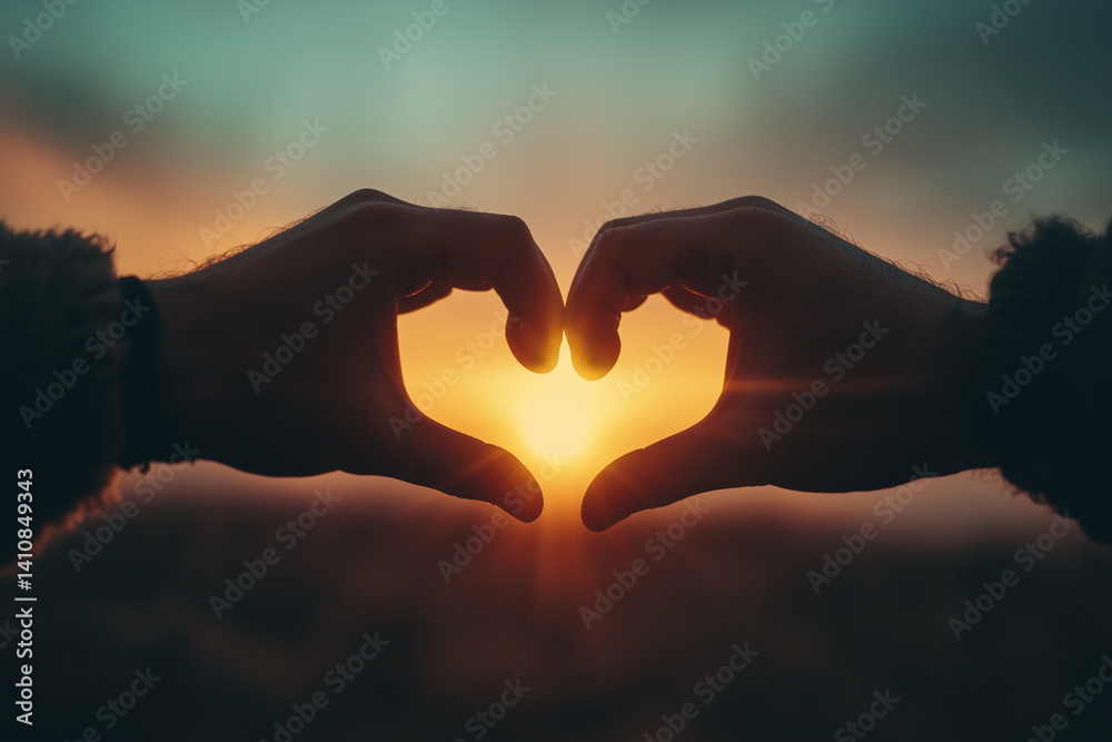 Fototapeta premium Hands forming a heart shape at sunset 