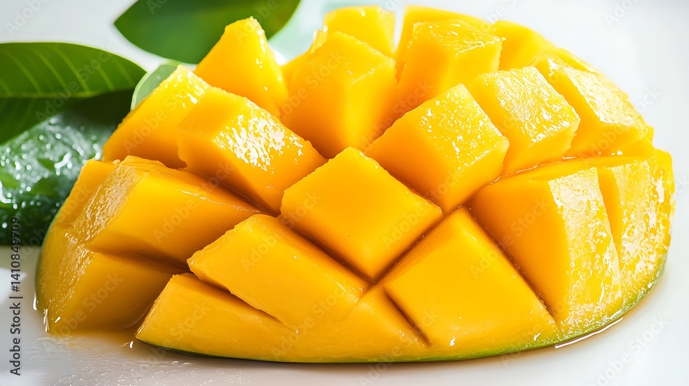 A mango fruit, isolated on a white background, showcasing its vibrant color and fresh texture
