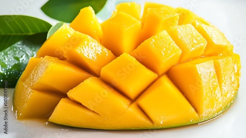 Obraz na płótnie A mango fruit, isolated on a white background, showcasing its vibrant color and fresh texture w salonie
