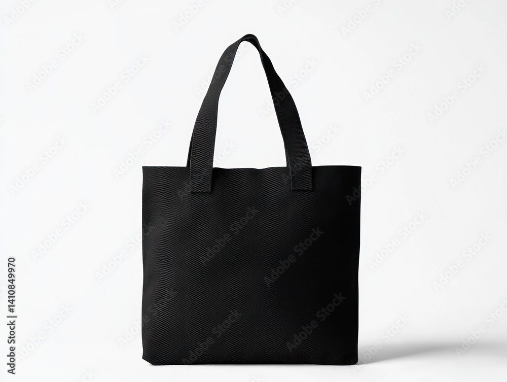A minimalist black canvas tote bag, with simple design elements, isolated on a white background for a chic fashion look