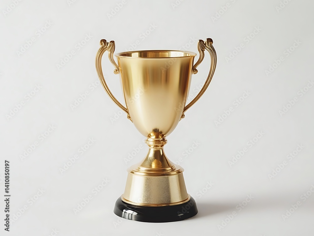 A minimalist first-place trophy with a matte gold finish, isolated on a pure white background, representing excellence in a simple design