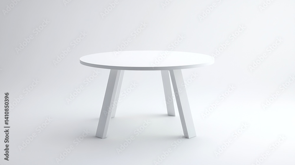 A minimalist white round table, modern in design, isolated on a white background for a clean and stylish product shot.
