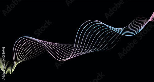 Futuristic geometric shapes neon halftone wavy lines in abstract composition. Gradient curved stripes vector. Modern design for equalizer, audio recording, digital art, web banners.