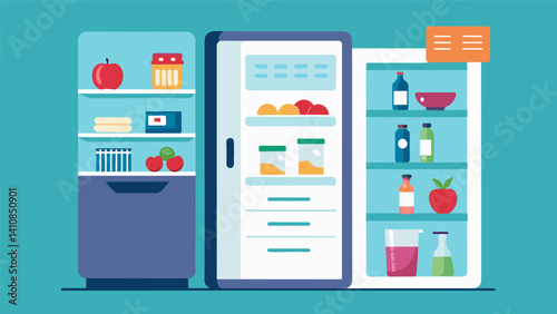 A smart refrigerator that tracks expiration dates and suggests recipes based on the ingredients inside utilizing data from other appliances to create a comprehensive shopping list.. Vector
