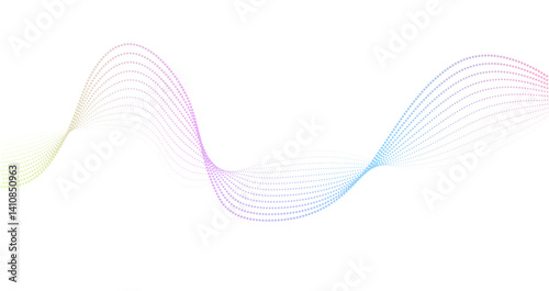 Futuristic geometric shapes neon halftone wavy dotted lines in abstract composition. Vector of gradient curved stripes. Modern design for equalizer, audio recording, digital art web banners.