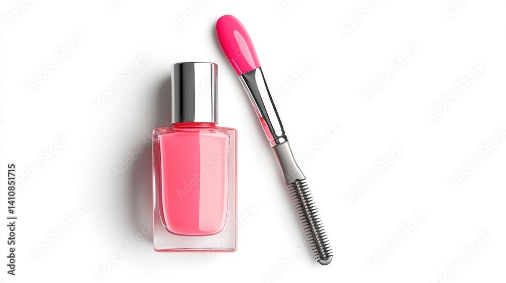 A nail polish bottle, hand cream, and manicure file grouped together, isolated on a clean white background, ideal for beauty product photography