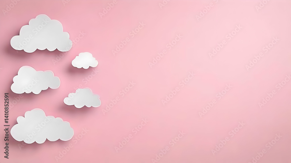 Obraz premium White Paper Clouds On Pink Background