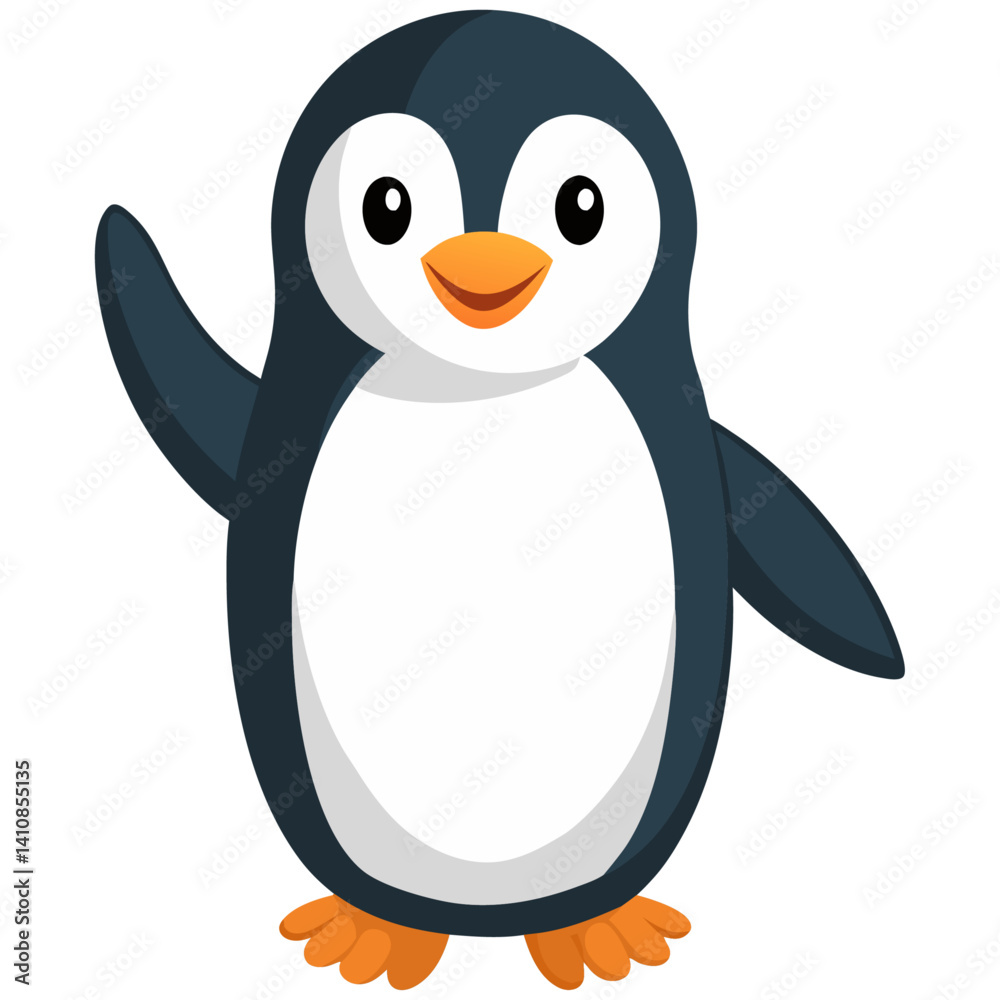 Fototapeta premium Cute penguin character with flippers out and cheerful expression 
