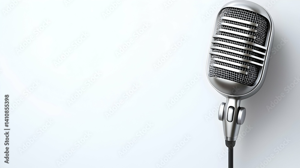 Fototapeta premium Vintage Silver Microphone Against White Background