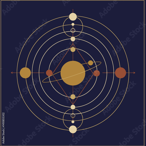 Obraz na płótnie Planetary Orbit Diagram in Minimalist Style on Dark Background Esoterics w salonie