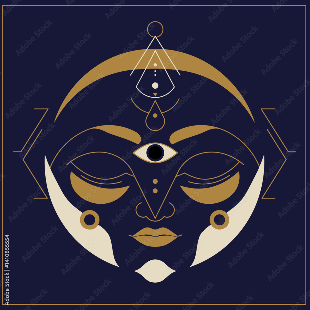 Abstract geometric female face illustration in dark colors Esoterics
