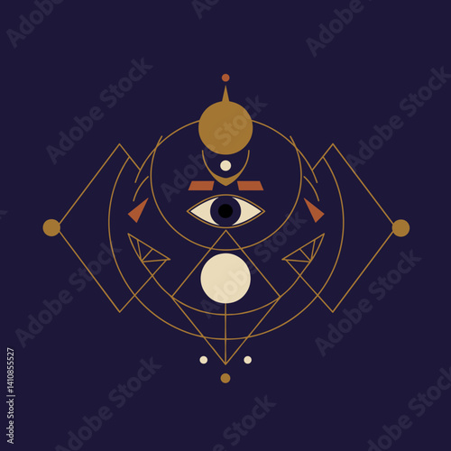 Obraz na płótnie Geometric spiritual symbols in gold on dark background Esoterics w salonie